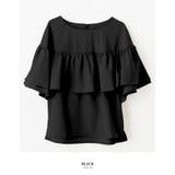 ブラック | 大人可愛いフェミニン服♪ラッフルデザインのゆるシルエットブラウス | aquagarage