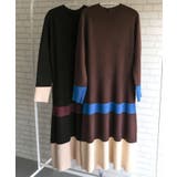 Aライン配色ニットワンピース レディース 秋 冬 | aquagarage | 詳細画像2 
