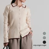 襟付きリブニットバイカラーカーディガン 春  秋 冬 M レディース | aquagarage | 詳細画像1 