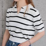 ホワイト×ブラック | 襟付きサマーニットトップス レディース 春 夏 M L 半袖 | aquagarage
