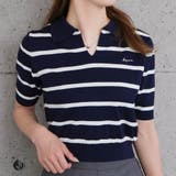 ネイビー×ホワイト | 襟付きサマーニットトップス レディース 春 夏 M L 半袖 | aquagarage