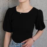 ブラック | 前後2wayパフスリーブニットトップス レディース 春 夏 M L 半袖 | aquagarage