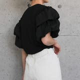 ブラック | ダブルフリル袖異素材カットソー レディース 春 夏 M L 半袖 | aquagarage