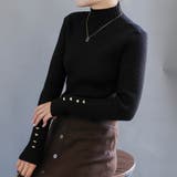 ブラック | ハイネック袖ハートボタンリブニットトップス  春  秋  冬 M レディース | aquagarage