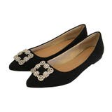 ブラック | エレガントなビジューがポイントのフラットパンプス | aquagarage