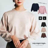クルーネックに大ぶりのパールを施した上品なニットトップス | aquagarage | 詳細画像1