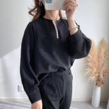 ネックレスいらずの華やかなデザイン♪パール付きキーネックブラウス オフィスカジュ… | aquagarage | 詳細画像2 