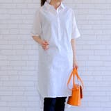 オフホワイト | 心地よいリネンの風合いが夏らしさたっぷり!5分袖シャツチュニック | aquagarage