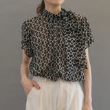 ブラック | 高級感ある総柄シアーネックリボンブラウス | aquagarage