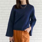 ネイビー | 立体的シルエットを叶える袖スリットニット | aquagarage