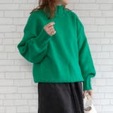 グリーン | シンプルにさらっと着れるハイネックニットトップス | aquagarage