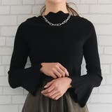 ブラック | 首元と袖口のウェーブデザインがポイント!ネック袖口ウェーブニットトップス | aquagarage