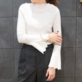 オフホワイト | 首元と袖口のウェーブデザインがポイント!ネック袖口ウェーブニットトップス | aquagarage