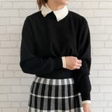 ブラック | 定番のパール調ボタン付き配色ニット | aquagarage