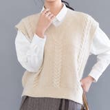ベージュ | 立体感のあるケーブル編みが大人可愛いニットベスト | aquagarage