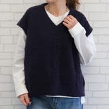 ネイビー | 立体感のあるケーブル編みが大人可愛いニットベスト | aquagarage