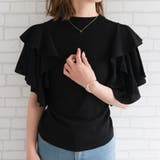 ブラック | 主役級の華やかさ！二の腕もカバーしてくれるダブルフリルスリーブニット | aquagarage