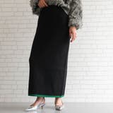 ブラック | 裾バイカラーリブニット裏起毛ナロースカート レディース 秋 冬 | aquagarage