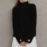 ブラック | 袖ボタンハイネックニットトップスト レディース 秋 冬 | aquagarage