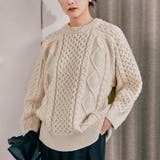 ベージュ | ケーブル編みニットトップス 秋 冬 M レディース | aquagarage