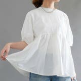 ホワイト | 異素材切り替えペプラムトップス 春 夏 M L | aquagarage