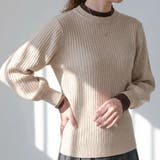 ベージュ×ブラウン | レイヤード風リブニットトップス春 秋 冬 M L | aquagarage