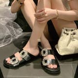 ブラック | キラキラのビジューが華やかな印象のダブルストラップサンダル | aquagarage