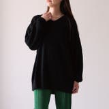 ブラック | すっきりVネックでデコルテ美人に!あぜ編みオーバーサイズニット | aquagarage