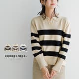 マニッシュなボーダー柄で印象的な着こなしに♪襟付きボーダーニットトップス | aquagarage | 詳細画像1