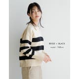 マニッシュなボーダー柄で印象的な着こなしに♪襟付きボーダーニットトップス | aquagarage | 詳細画像13