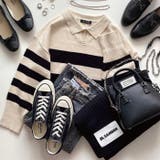 マニッシュなボーダー柄で印象的な着こなしに♪襟付きボーダーニットトップス | aquagarage | 詳細画像2