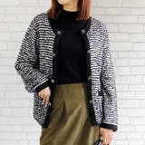 ブラック | ツイード風ジャケットが叶う華やかなニットジャケット | aquagarage