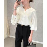 ネックレスいらずの華やかなデザイン♪キーネックパールボタンブラウス | aquagarage | 詳細画像16 