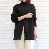 ブラック | センタースリットデザインでモダンな雰囲気が漂うフロントスリットニット | aquagarage