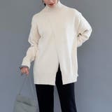 アイボリー | センタースリットデザインでモダンな雰囲気が漂うフロントスリットニット | aquagarage