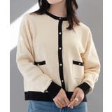 上品な配色デザインと艶のあるゴールドボタンが大人可愛いバイカラーカーディガン | aquagarage | 詳細画像12 