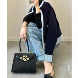 上品な配色デザインと艶のあるゴールドボタンが大人可愛いバイカラーカーディガン | aquagarage | 詳細画像17 