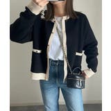 上品な配色デザインと艶のあるゴールドボタンが大人可愛いバイカラーカーディガン | aquagarage | 詳細画像7 