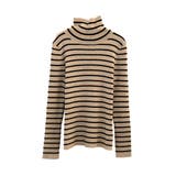 ベージュ×ブラック | 袖口ボタンタートルネックリブニットトップス レディース ハイネック | aquagarage