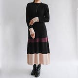 ブラック | Aライン配色ニットワンピース レディース 秋 冬 | aquagarage