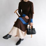 ブラウン | Aライン配色ニットワンピース レディース 秋 冬 | aquagarage