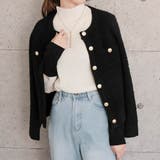 ブラック | ループ編み金ボタンニットジャケット 秋 冬 M  レディース | aquagarage
