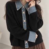 ブラック | レイヤード風デザインが目を引くニットカーディガン | aquagarage