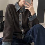ブラウン | レイヤード風デザインが目を引くニットカーディガン | aquagarage