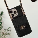 ブラック | ショルダースタイルで両手を自由に♪チェーンストラップ付スマホケース | aquagarage