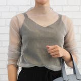 グレー | 首元、袖口、裾部分がメロー仕上げのラメシアートップス | aquagarage