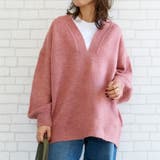 無地:ピンク | ゆるっとシルエットでこなれた印象の深Vネックニットトップス | aquagarage