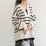 オートミール×ブラック | ゆるっとシルエットでこなれた印象の深Vネックニットトップス | aquagarage