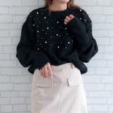 ブラック | パールを散りばめたフェミニンなシャギーニットトップス | aquagarage