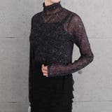 ブラック | リボン柄プリントの総柄が目を惹く、シアートップス | aquagarage